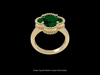 Flower Ring With Smooth mother-of-pearl 3D Model Pack