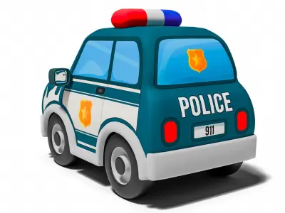 Cartoon Police Car Game Ready Low-poly 3D model