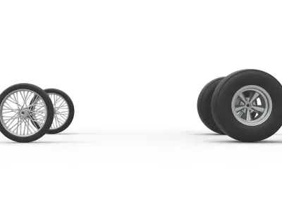 Wheel set of Vintage Front engine dragster V4 Scale 1 to 25 3D print model