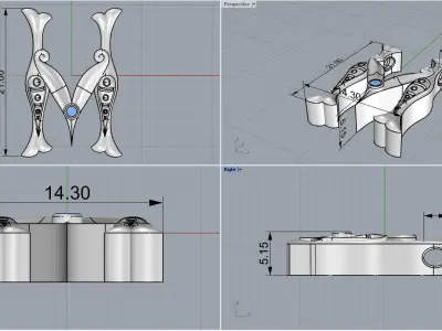 Alphabet Latin M 3D print model