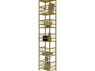 Homary Gold Metal Freestanding Narrow Bookshelf  3D model