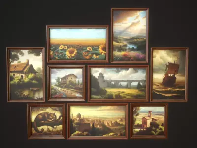 Set of vintage paintings Low-poly 3D model