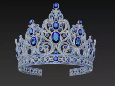 Luxury Golden Crown with Red Ruby Gems 3D model