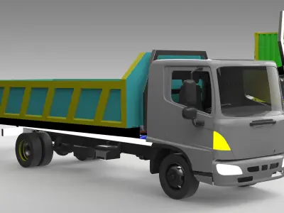 3 Trucks 3D Model  Dump Truck Container Carrier Flatbed Loader 3D model