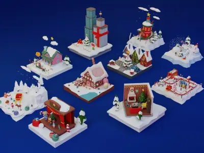 Low Poly Christmas Set Low-poly 3D model