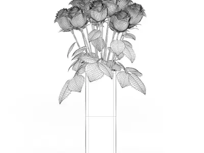 Red Roses in Glass Vase 3D model