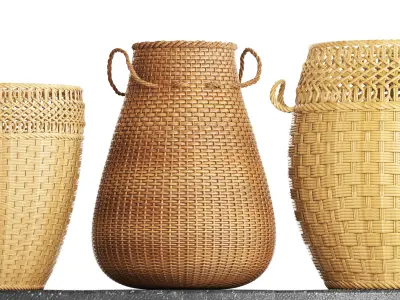Basket Rattan set collection 3D model