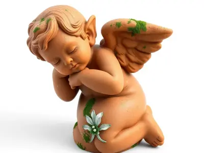 Sleeping Cherub Terracotta Garden Statue Low-poly 3D model