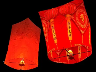 Chinese red sky lantern  3D model