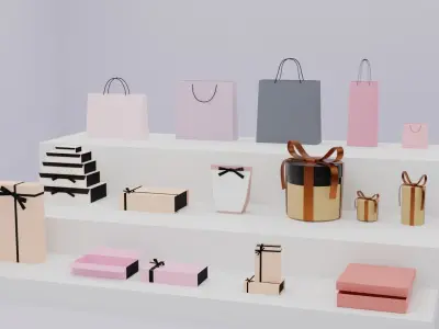 Gift Boxes and Paper Bag 3D model