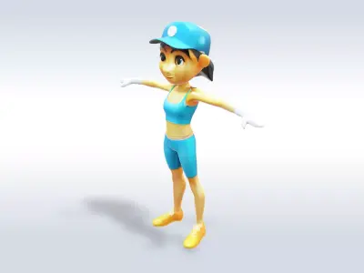 3D Cartoon character t pose sport girl gym Low poly 3D model 3D model