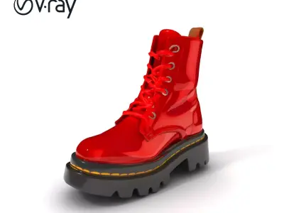 Stylish Red Combat Boot D Model Pack Low-poly 3D model