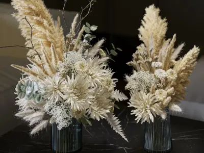 Flower Set 069 white pampas chrysanthemum fern 3D model