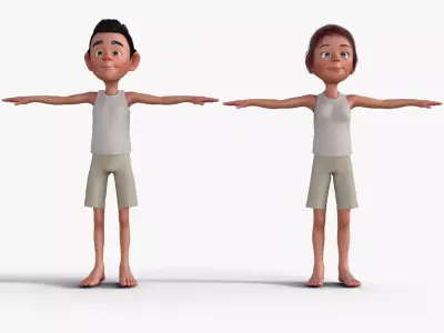 Cartoon Boy and Girl 3D Model 3D model