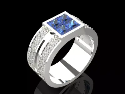 Men White Gold Sapphire and Diamond 3dm stl Ring Model mr0259 3D print model