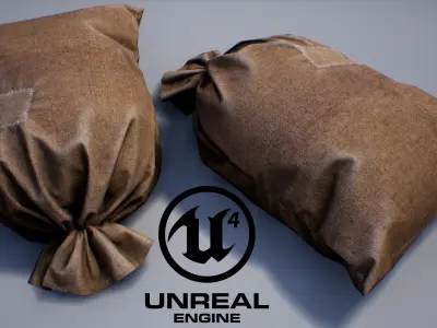 old Bag from burlap with patch PBR Game-Ready Low-poly 3D model