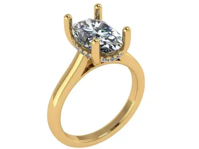 oval solitaire under halo ring cathedral  shank  3D print model