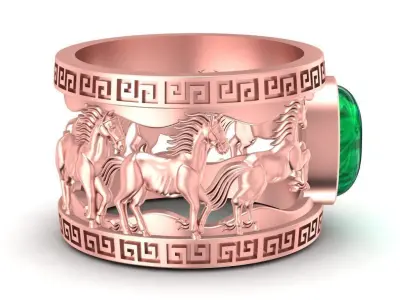 Luxury Horse Symbol Oval Gemstone Ring for Men  2947 3D print model