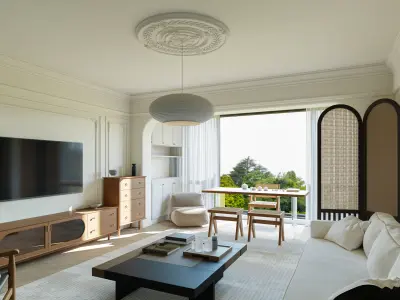 Cream Vintage Living Room 3D Interior Scene 3D model