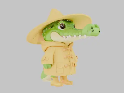 Crocodile Explorer toon Low-poly 3D model