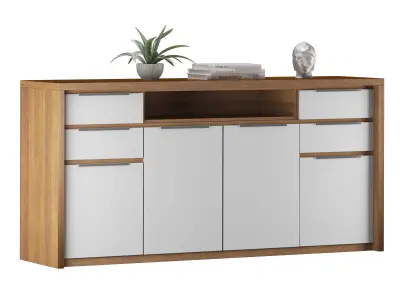 Buffet sideboard table with decoration set Low-poly 3D model