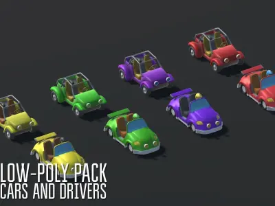 Low-Poly pack cars and drivers Low-poly 3D model