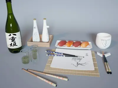 Sushi Set almond blossom hanging on wall 3D model