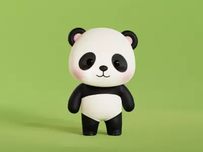 Cartoon Panda Chibi Kawaii Character Rigged Animated Low-poly 3D model