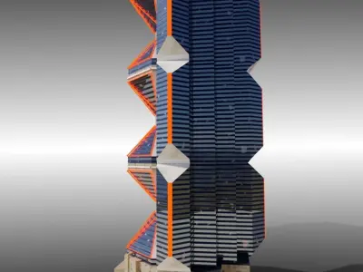 Outsized glass skyscraper with light Low-poly 3D model