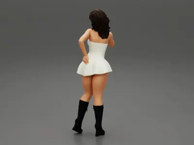 Youn girl wearing mini skirt dress and boots hand on hip 3D print model