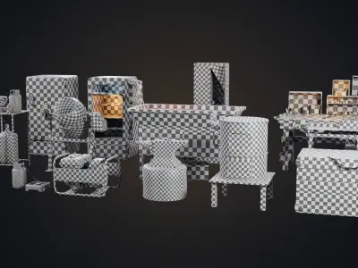 Set of workbenches and tools Low-poly 3D model