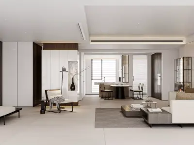 Modern living room dining room interior scenes 596 3D model