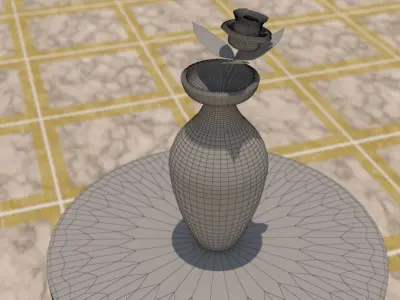 SIDE TABLE WITH FLOWER VASE Low-poly 3D model