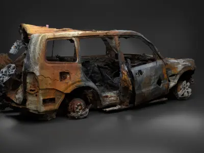 Destroyed and burnt civil car Photoscan 3D model