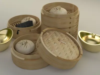 Chinese bamboo steamer Low-poly 3D model