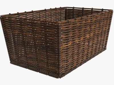 Wicker basket rectangular 02 dark brown 3D model