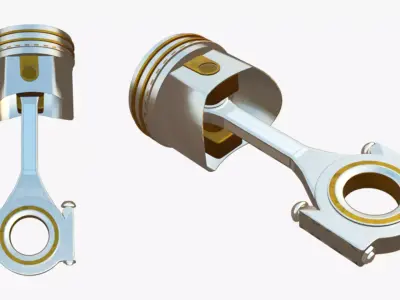 Engine Pistons with Rod Linkage 3D model