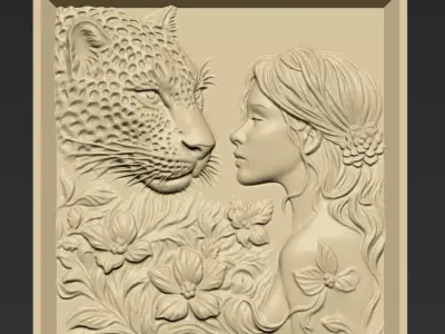Leopard Head and A Girl A10 3D print model