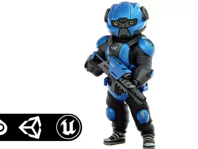SOLDIER MECHA V-2 Rigged for Unreal Engine - Unity - MIXAMO  3D model