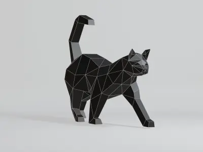 Polygonal walking cat Low-poly 3D model