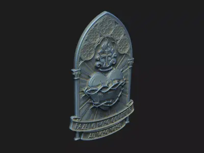 heart crown flame thorn cnc artcam inri Jesus aura gothic  3D print model