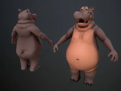 Cartoon Hippo Low-poly 3D model get