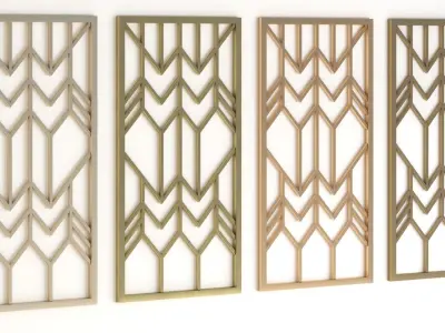 Decorative gold plaster partition screen with geometric pattern 3D model 4
