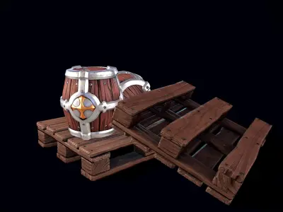 Stylized Wooden Barrel Free low-poly 3D model