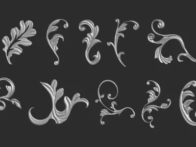 85 mid poly baroque floral ornament decals  Imm brush set 3D model