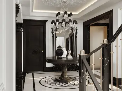 Black White Classic Interior 3ds Max Corona Renderer Scene Low-poly 3D model