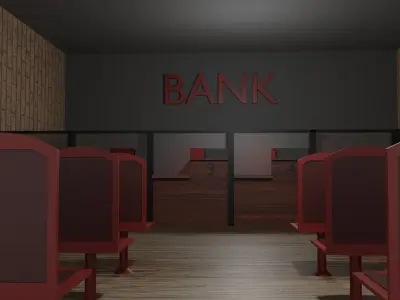 Bank Interior Low-poly 3D model