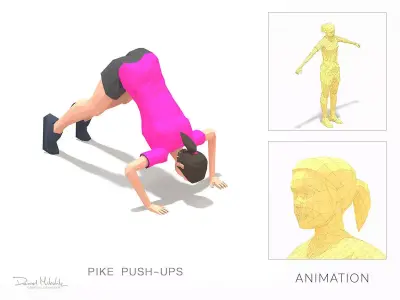 Pike Push Ups Exercise Woman Animation Low-poly 3D model