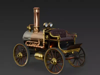Elegant Steampunk Horseless Carriage 3D Model Low-poly 3D model