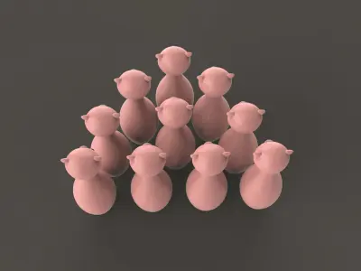 Cartoon Pig Bowling And Ball Bowling Low-poly 3D model
